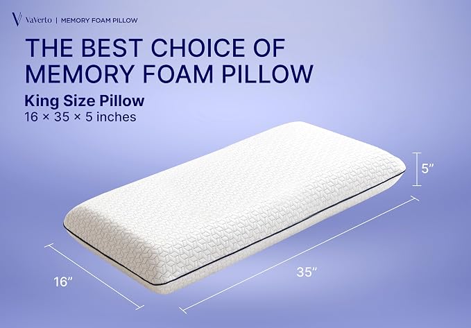 King Size Memory Foam Pillows - Firm Pillow - King Size 2-Pack | Memory foam pillow - Back stomach & side sleepers - Shoulder & back pain relief -Cooling pillow washable bamboo viscose cover
