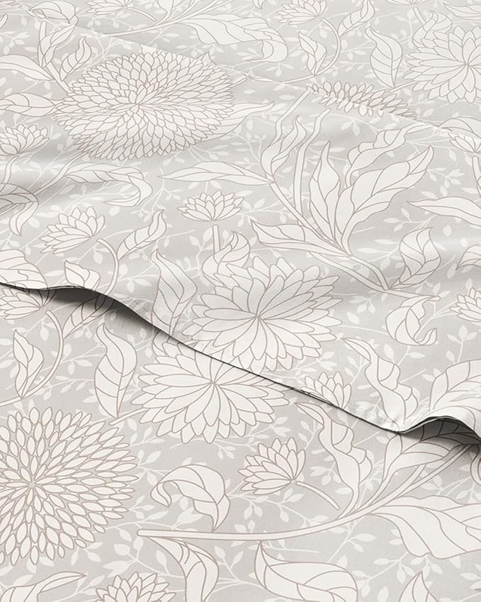 King 4 Piece Floral Sheet Set - Soft, Breathable & Cooling - Beige Floral | 1 Flat, 1 Fitted & 2 Pillowcases w/ Deep Pockets, Boho Botanical Floral Bedding, Breathable & Cooling, Wrinkle & Fade Free