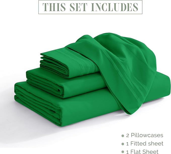 Elegant Comfort Luxury 1500 Premium Hotel Quality Microfiber 4-Piece Sheet Set - Wrinkle Resistant, All Around Elastic Fitted Sheet, Deep Pocket up to 16", Full, Emerald Green