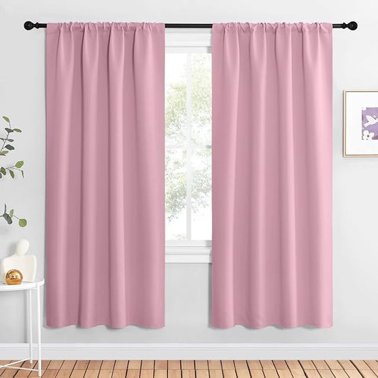 NICETOWN Blackout Curtains for Living Curtains, Rouge Pink, 2 Panels, 42 by 72, Room Darkening Window Curtain Panels, Easy-Care Solid Thermal Insulated Draperies/Drapes for Daughter Room