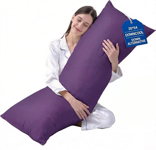 DOWNCOOL Large Body Pillow Insert- Breathable Full Body Pillow for Side Sleeper - Soft Long Bed Pillow for Adults - 20 x 54 inch (Purple)