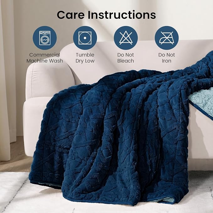 Drewin 20lbs Weighted Blanket Queen Size for Adults,Dark Navy,60" x 80" | Stress Relief & Promotes Sleep,Cozy Heavy Throw Blankets,Soft Jacquard Sherpa with Glass Beads,Machine Washable