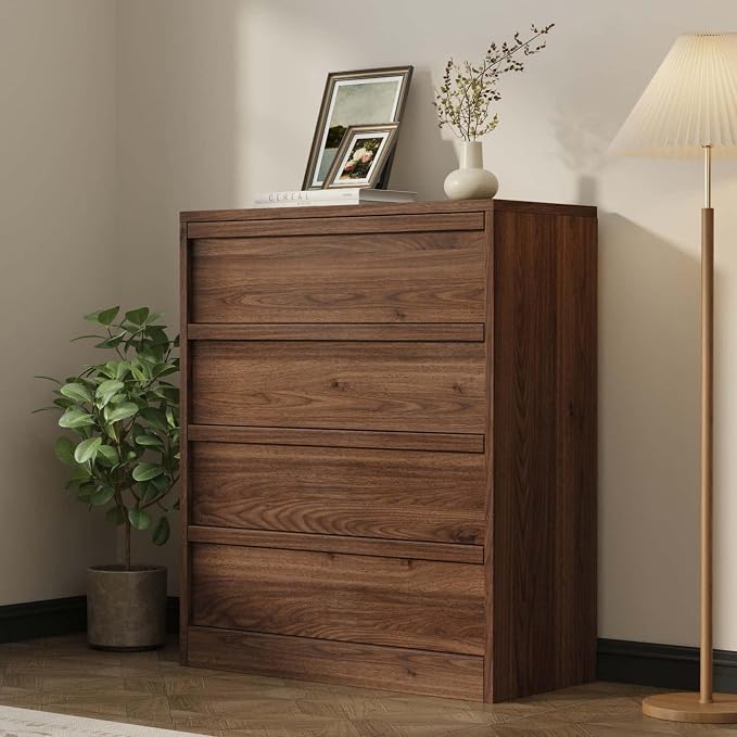 Garvee 4 Dresser for Bedroom, 39.3" Tall Dresser, Freestanding Vertical Drawer with Storage, Wooden Closet Chest Storage for Living Room, Hallway, Entryway, Walnut