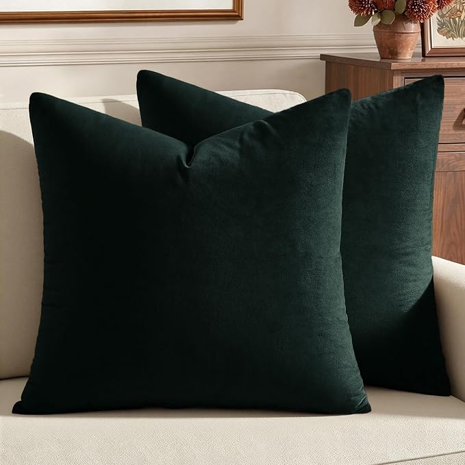 MIULEE Velvet Throw Pillow Covers 18x18 Inch Pack of 2 Army Green | Soft Solid Decorative Pillow Covers, Modern Luxury Home Decor, for Couch Chair Sofa Bedroom Livingroom