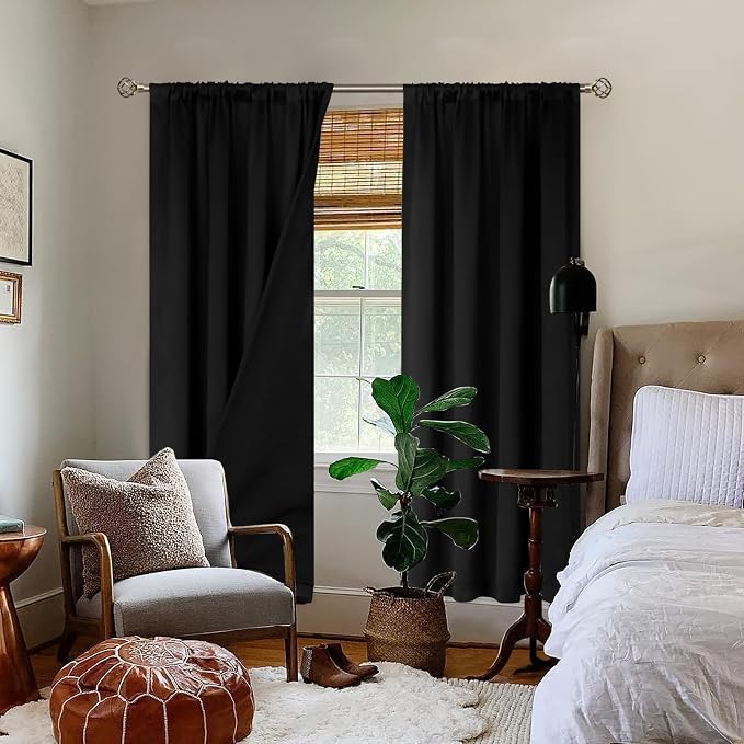 BGment Black Blackout Curtains for Bedroom 84 Inch Length 2 Panels | Thermal Insulated, Room Darkening Curtains, Rod Pocket Soundproof, Living Room Window Curtains, 42 x 84 Inch