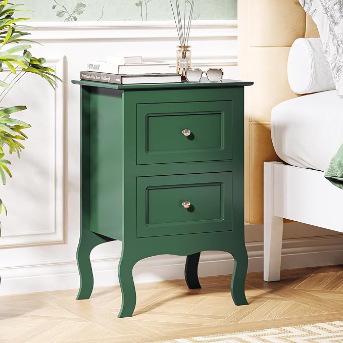 Bonnlo Green Nightstand Set of 2, Small Green Night Stands for Bedroom, Kids Room, Living Room, Wood, 15.75" W x 11.8" D x 23.6" H