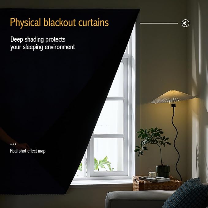 AJAZZ Self Adhesive Curtains 100% Blackout Shades Window Cover Sticky Curtain Portable Easy Open Black Out Curtains for Bedroom Living Room No Drilling (Navy Blue, 47" W x 96" L 1 Panel)