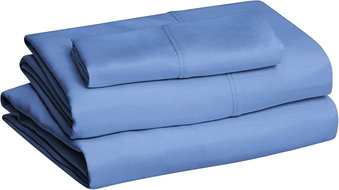Amazon Basics Lightweight Breathable Super Soft Easy Care Wrinkle Resistant Brushed Microfiber 3-Piece Bed Sheet Set with 14-Inch Deep Pockets, Twin, Dutch Blue, Solid