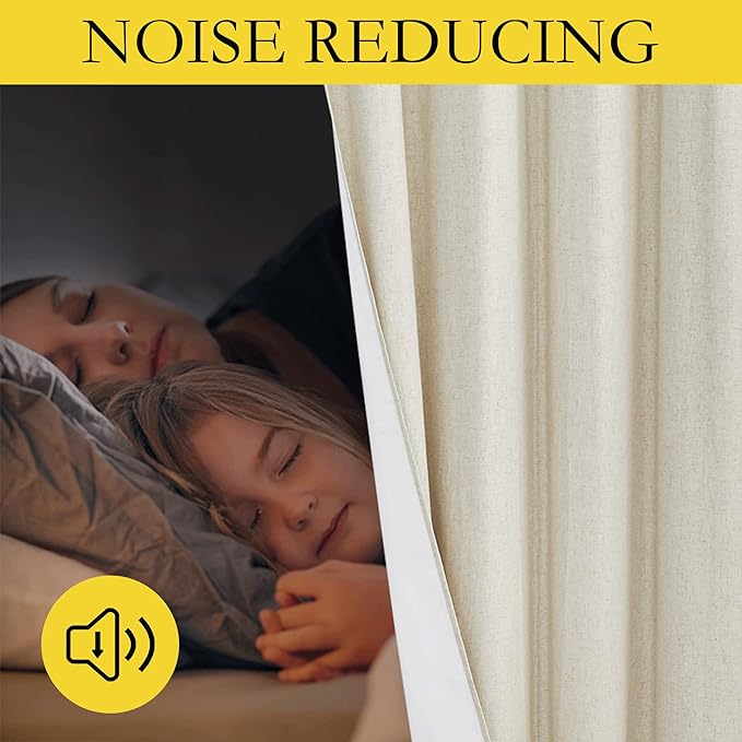 NICETOWN Natural Blackout Curtains for Bedroom 34" Wide x 60" Long 2 Panels | Thick Linen Blend Rustic Grommet Thermal Insulated Flax Textured Draperies with White Liners, Full Blackout Home Decor
