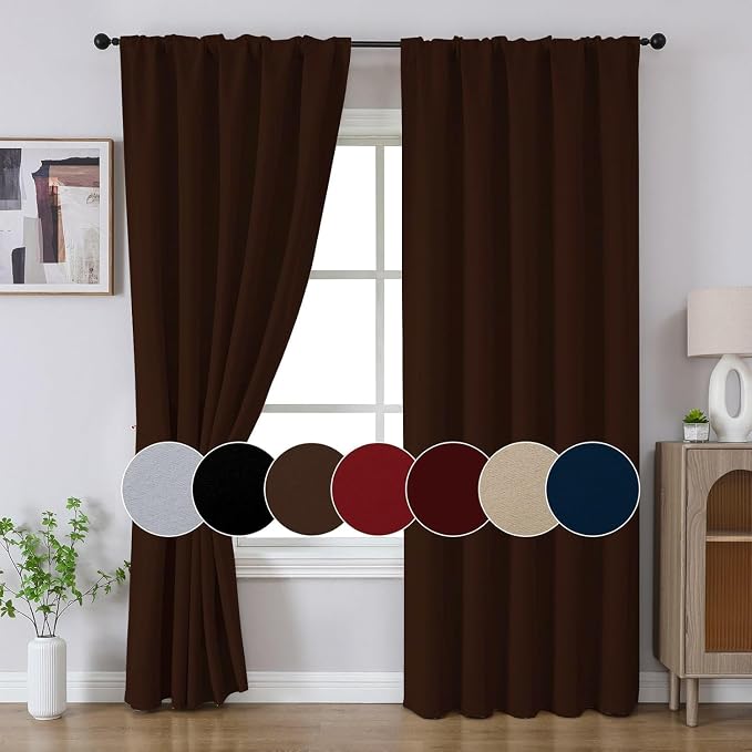 Joydeco Blackout Curtains 84 Inch Long for Bedroom, Thermal Insulated Black Out Curtains 2 Panels Set, Room Darkening Drapes for Living Room Window (W52 x L84 Inch, Chocolate)