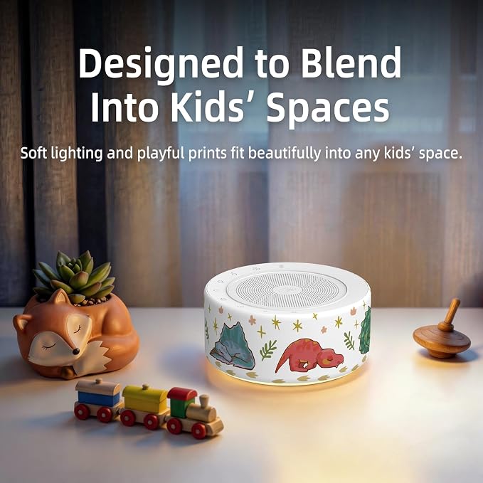 Kipcush White Noise Machine for Baby & Adults, 30 Soothing Sounds, Soft Non-Glare Nursery Lamp, 8 Color Night Lights, Memory Function (New Orange/Dinosaur, Standard)