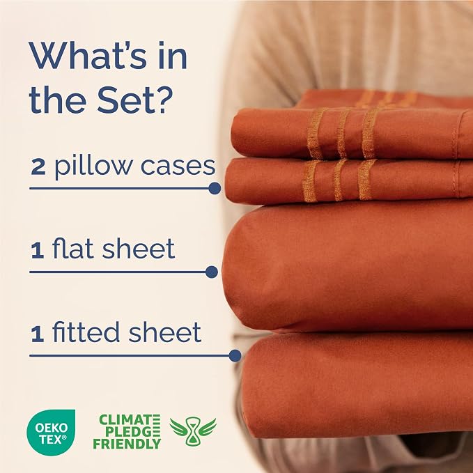 Full Size 4 Piece Sheet Set - Breathable & Cooling Sheets - Terracotta | Hotel Luxury Bed Sheets for Women & Men, Deep Pockets, Easy-Fit, Extra Soft and Wrinkle Free Sheets, Oeko-Tex Bed Sheet Set