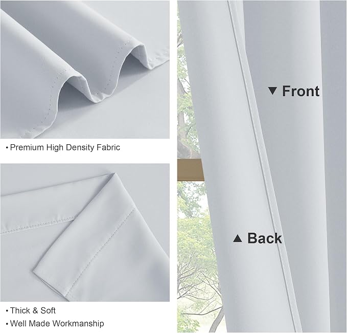 PONY DANCE Rod Pocket White Curtains - Window Curtain Draperies Rod Pocket Thermal Insulated Room Darkening Drapes for Dining Room, 52 Wide x 84-Inches Long, Greyish White, 2 Pieces