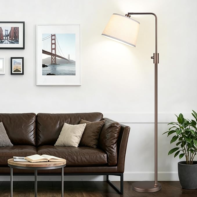 Nintiue [Upgraded] Dimmable Floor Lamp, 1000 Lumens LED Edison Bulb Included, Modern Arc Standing Tall Brown Floor Lamp for Living Room Bedroom Office Dining Room