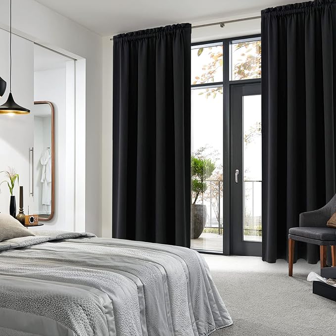 DWCN Blackout Curtains for Bedroom Living Room 52 x 84 Inch Long Black | 2 Panels Set, Room Darkening, Thermal Insulated, Light Blocking, Rod Pocket Drapes, Noise Reducing Window Treatments
