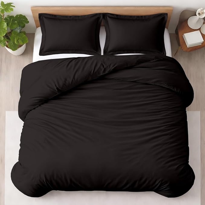 Kotton Culture 3 Pc 120" x 98" Duvet Cover Set Oversized King 100% Egyptian Cotton - 600 Thread Count Comforter Cover, Zipper Closure & Corner Ties - Fits Large King Inserts - Black