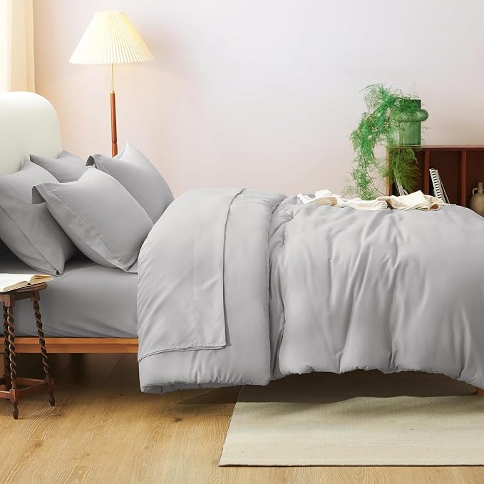 King Size Comforter Set French Grey, 7 Pieces Bed in a Bag King Comforter Set with Sheets, Bedding Sets with Down Alternative Comforter, Sheets, Pillowcases & Shams, Soft All Seasons Bed Set