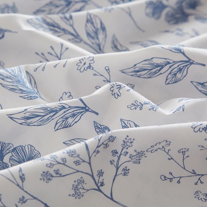 mixinni Blue Flowers Duvet Cover for Teenage Girls Twin XL Size Floral Leaf Printed Soft Cotton Floral Bedding Set with Zipper Closure 4 Corner Ties for Women-Twin XL Size