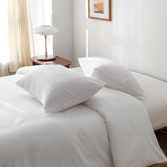 HeimenAogo Egyptian Cotton Duvet Cover Full Size Sateen Weave, Silky Soft and Breathable Bedding Set with Zipper Closure, Long Staple Cotton Bed Linen Pure White 3Pcs (80"×90")