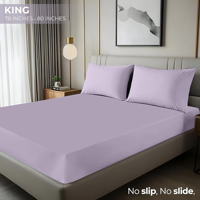 Utopia Bedding King Fitted Sheet - Bottom Sheet - Deep Pocket - Soft Microfiber - Shrinkage and Fade Resistant-Easy Care -1 Fitted Sheet Only (Lavender) | Hotel Comfort, Cooling & Breathable Cotton like Polyester, Easy Fit, Wrinkle & Fade Resistant, Sn...