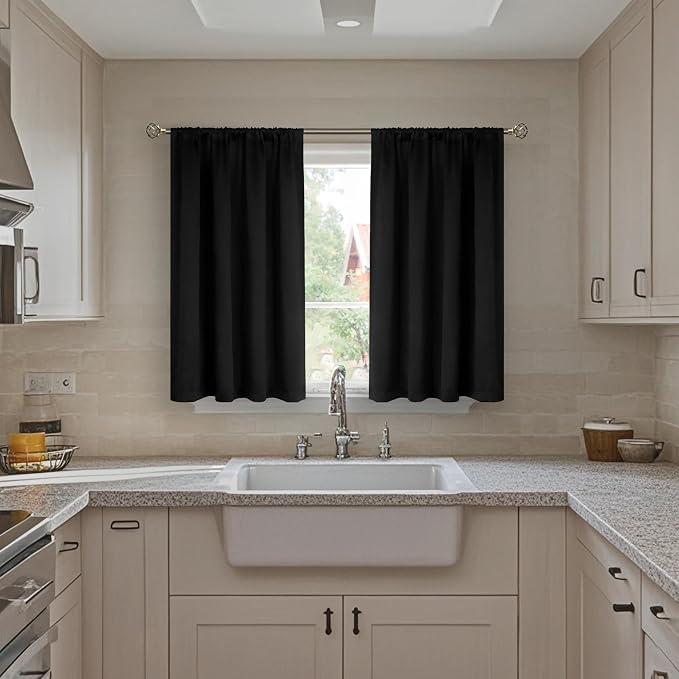 BGment Black Blackout Curtains for Bedroom 40 Inch Long 2 Panels | Thermal Insulated Black Out Curtains, Room Darkening Soundproof, Rod Pocket Window Curtains for Basement, 42 x 40 Inch