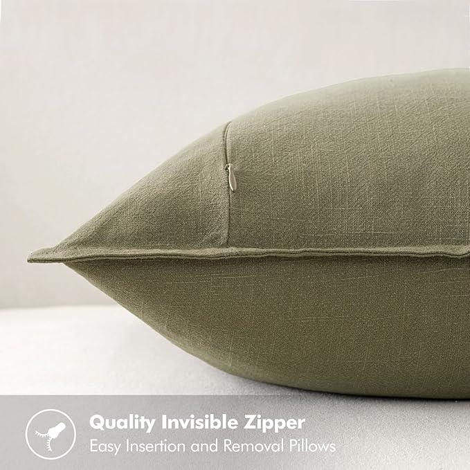 MIULEE Decorative Linen Pillow Covers 20x20 Inch Light Olive Green | Boho Farmhouse Neutral Couch Throw Pillows for Bed, Pack of 2 Accent Modern Pillowcases, Sofa Livingroom Home Decor