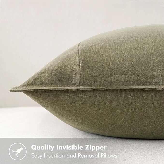 MIULEE Decorative Linen Euro Sham Pillow Covers 26x26 Light Olive Green | Boho Farmhouse Neutral Couch Throw Pillows for Bed, Pack of 2 Accent Modern Pillowcases, Sofa Livingroom Home Decor