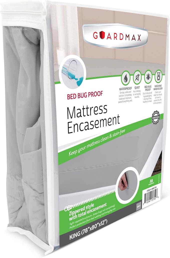 Guardmax King Mattress Protector Zippered, Bed Bug Mattress Cover | Waterproof, Dust Mite Proof, 6-Sided, Soft Jersey Knit, OEKO-TEX Certified, Machine Washable, King - 78 x 80, up to 13" Deep
