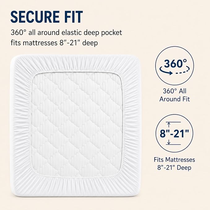 CozyLux King Mattress Pad, 450 GSM Fill, Cotton Top, 8-21 Inch Pocket | OEKO-TEX Certified, White King 78 x 80 Inches, Quilted Cushioning for Couples and Spacious Bedrooms