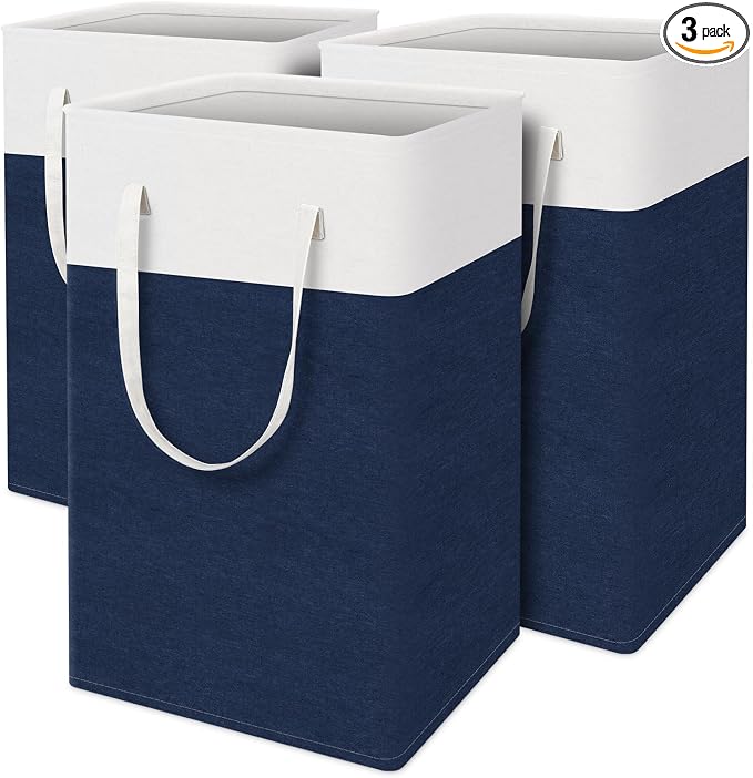 TasticTotes Laundry Basket 3-Pack, Laundry Hamper, 75L-Blue | Clothes Laundry Hamper, Collapsible Laundry Basket, Freestanding laundry hamper with Handles for Home or Dorm