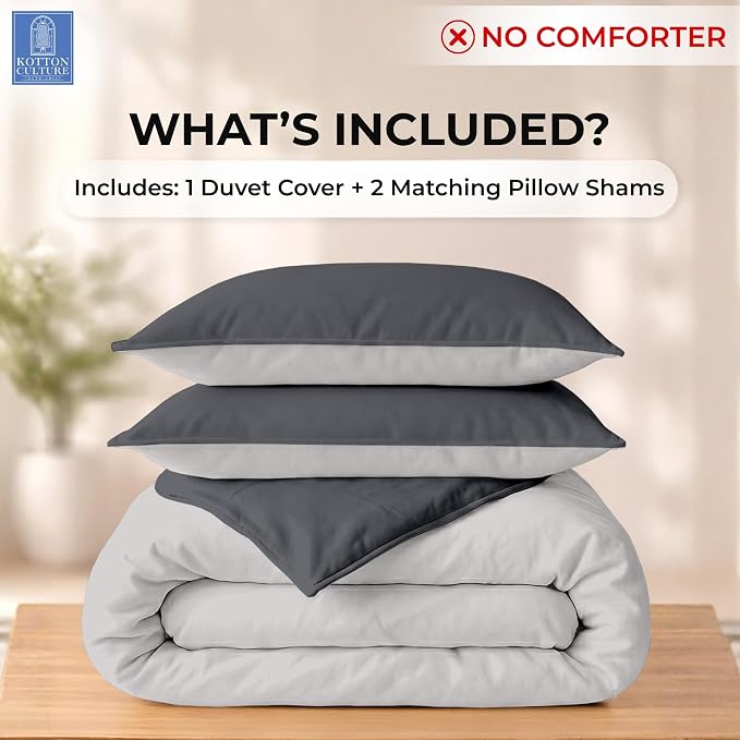 120"x98" 3 Pc Oversized King Duvet Cover Set 100% Egyptian Cotton - 600 TC Comforter Cover, Zipper Closure & Corner Ties - Fits Large King Inserts (Oversized King,Blended Grey)