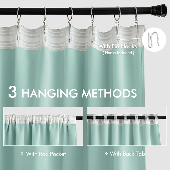 MIULEE Aqua Back Tab Blackout Curtains 52x102 Inch Long 2 Panels Set | Rod Pocket Pinch Pleated, Thermal Insulated, Bedroom Living Room Darkening Drapes, Light Blocking Floor to Ceiling Curtains