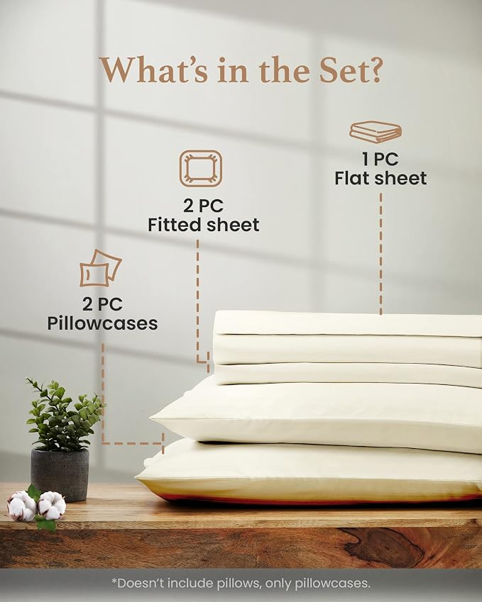 Good Sleep Bedding Split King Sheets Sets for Adjustable Bed, 5 Piece, 100% Egyptian Cotton Bed Sheets for Adjustable Bed, Sateen Weave, 16 Inch Deep Pocket Bed Sheet - Ivory