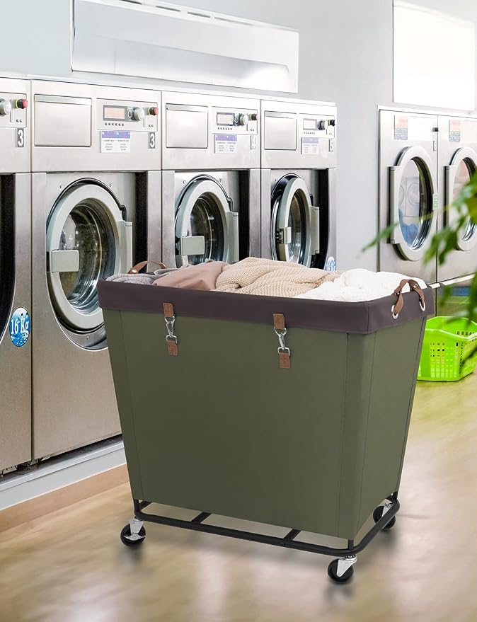 StorageWorks 320L Laundry Basket with Wheels, Rolling Hampers for Clothing | Extra Large Green Laundry Basket with Wheels, Metal Frame & Handles, Hamper for Bedroom, Bathroom, Hotel