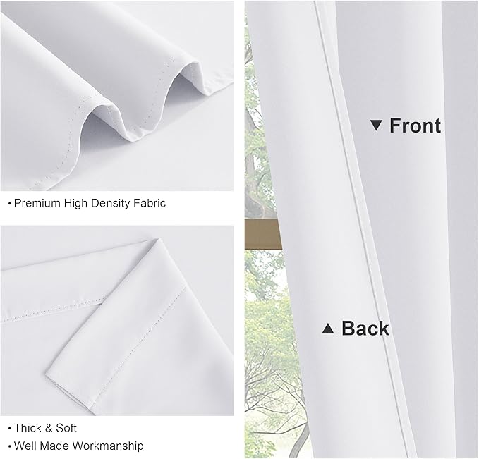 PONY DANCE Pure White Curtain Decoration - Bedroom White Rod Pocket Top Drapes Solid Soft Window Treatments Panels Half-Light Block for Living Room, 34 in Wide by 72 in Drop, 2 Panels