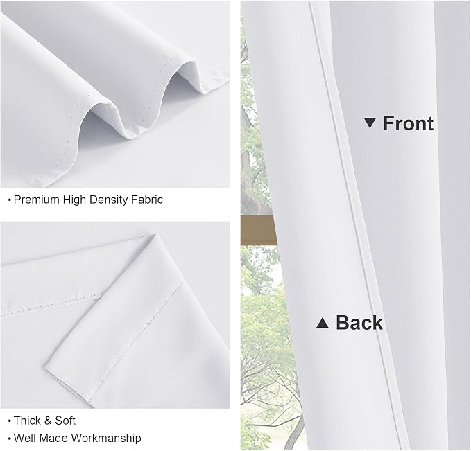 PONY DANCE Curtains 45 inch Length - Window Drapes Double Panels Home Decor Rod Pocket Curtain for Kitchen & Bedroom Privacy Protect Semi-Blackout, 42 by 45 inch, Pure White, 2 Pieces