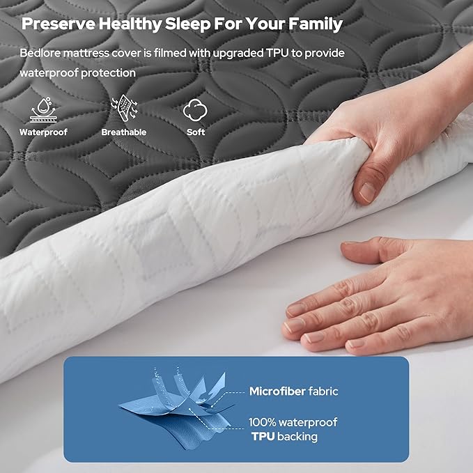BEDLORE 2 Pack Waterproof Mattress Protector King Size, Deep Pocket Fit | Soft Breathable Bed Mattress Cover Pad, Fits 6-18 Inch Deep Mattresses, Washable, Ideal for Bedroom, Hotel, Gray