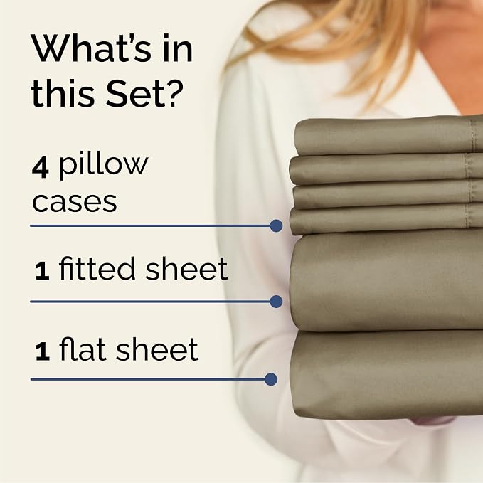 Cal King 6 Piece Bed Sheet Set - Comfy, Breathable & Cooling Sheets - Khaki | Ultra-Soft Hotel Luxury Bedding Set with 8-16 Inch Deep Pockets, 1 Flat & 1 Fitted Sheet & 4 Pillowcases, Wrinkle & Fade Free