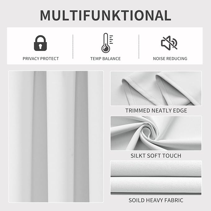 Joydeco 60% Blackout White Curtains 90 Inch Length 2 Panels Set, Thermal Insulated Long Curtains & Drapes, Room Darkening Grommet Drapes for Bedroom Living Room Window(Greyish White, W52 x L90 Inch)