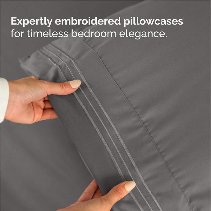 Full Size 4 Piece Sheet Set - Comfy Breathable & Cooling Sheets - Dark Grey | Hotel Luxury Bed Sheets for Women & Men, Deep Pockets, Easy-Fit, Extra Soft and Wrinkle Free Sheets, Oeko-Tex Bed Sheet Set