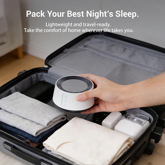 White Noise Machine with Night Light – 20 Soothing Sounds, 10 Color Lights, 5 Timer Settings & Memory Function, Portable Sleep Sound Machine for Baby Nursery, Kids & Adults, Grey