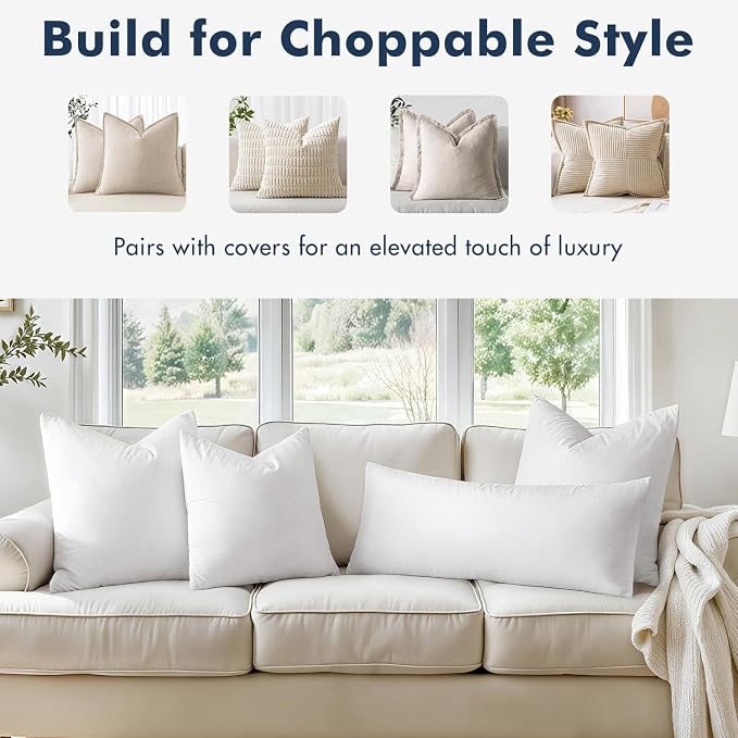 MIULEE 26x26 Euro Pillow Inserts, Set of 2 Feather Down Throw Pillows | Choppable and No Smell, Double-Layer Down-Proof Cotton Cover, Decorative Pillows for Couch Sofa and Bed