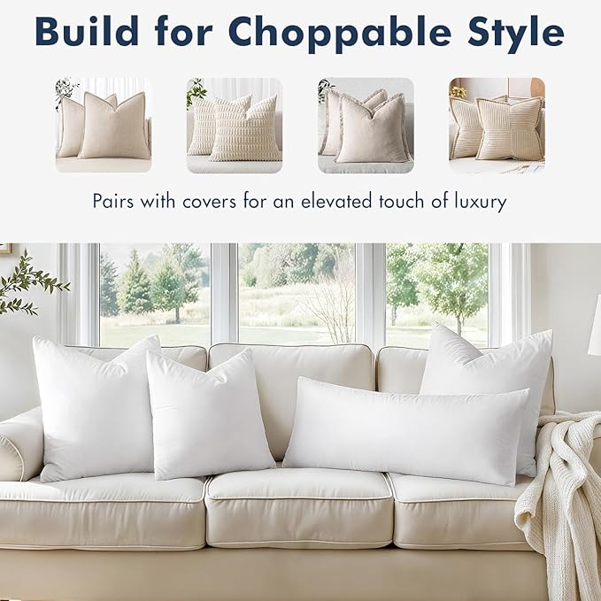 MIULEE 18x18 Pillow Inserts, Set of 2 Feather Down Throw Pillows | Choppable and No Smell, Double-Layer Down-Proof Cotton Cover, Decorative Pillows for Couch Sofa and Bed
