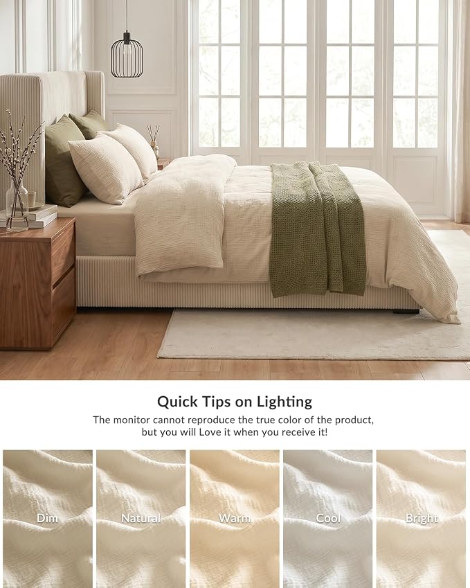 SE SOFTEXLY Muslin Duvet Cover Twin Size, 100% Washed Cotton Duvet Cover Set, Ultra Soft Comforter Cover Linen Like, 2 Pieces Minimalist Gauze Duvet Cover with 1 Pillowcase, 68"x90", Off-White