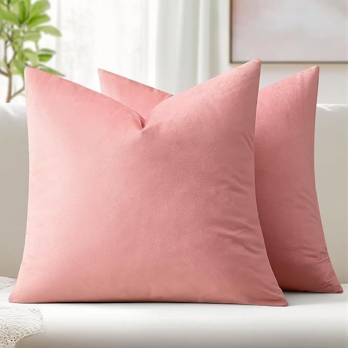 MIULEE 24x24 Inch Pack of 2 Euro Velvet Throw Pillow Covers Dusty Pink | Soft Solid Decorative Euro Sham, Modern Luxury Home Decor, for King Bed Sofa Couch Bedroom Livingroom