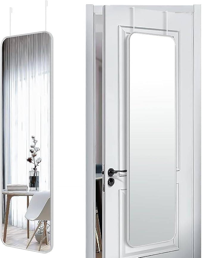 SCWF-GZ 47x14 Full Length Mirror Over the Door Hang or Wall Mounted Silver | HD Clear Tempered Glass,Aluminum Frame Rect Full Body Dressing Make-up Mirrors for Bedroom,Bathroom, Entryway,Living Room
