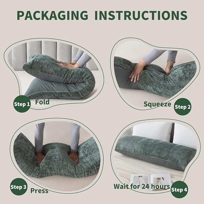 WhatsBedding Memory Foam Body Pillow with Cover, Long Bed Pillow for Adults | Removable Plush Fuzzy Envelope Closure, Firm Support for Side Sleepers, Reading & naps, Large Size Fits All, Relieves Pain