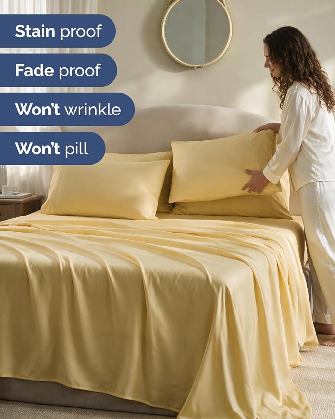 Queen 6 Piece Bed Sheet Set - Breathable & Cooling Sheets - Butter Yellow | Ultra-Soft Hotel Luxury Bedding Set w/ 8-16 Inch Deep Pockets, 1 Flat & 1 Fitted Sheet & 4 Pillowcases, Wrinkle & Fade Free
