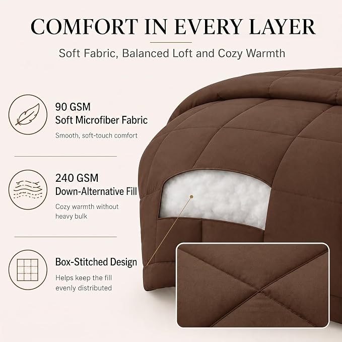 King Size Comforter Set Brown - 7 Pieces Bed in a Bag | OEKO-TEX Certified, All-Season, Bedroom, Guest Room, Down-Alternative Comforter + Flat & Fitted Sheets + 4 Pillowcases