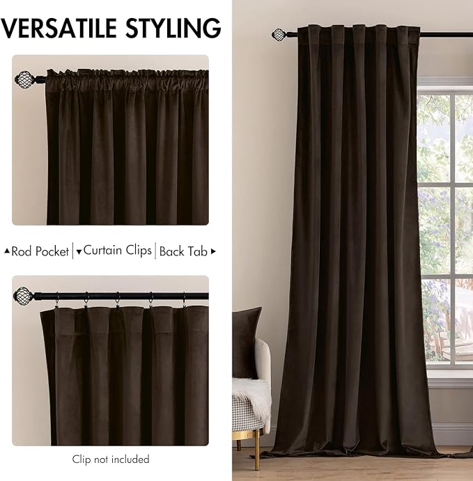 MIULEE Velvet Curtains 52x96 inches Chocolate Brown Blackout Curtains | Luxury, Bedroom Living Room, Thermal Insulated, Super Soft Window Drapes, Rod Pocket & Back Tab, 2 Panels